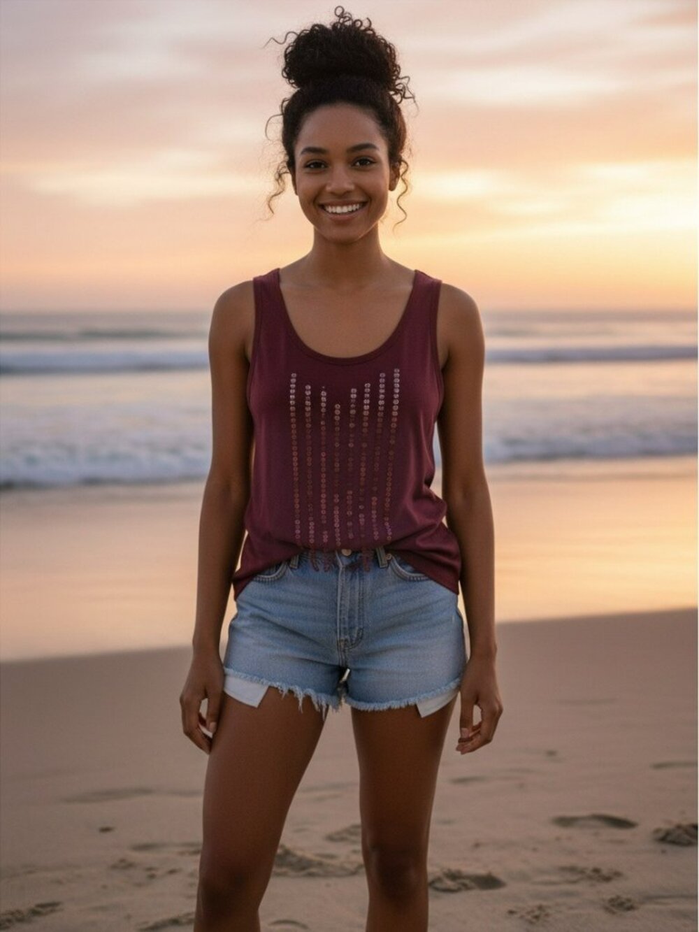 GAP Women’s Burgundy Sequin Stripe Tank Top
